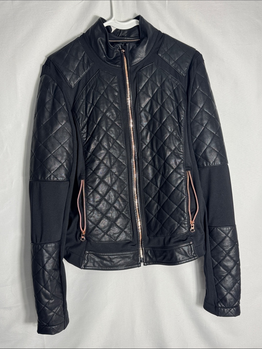 Victoria’s Secret Sport Faux Leather Quilted Moto Jacket with Rose Gold Zippers